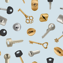 Poster - keys pattern. seamless background with key and keyholes decent vector design template