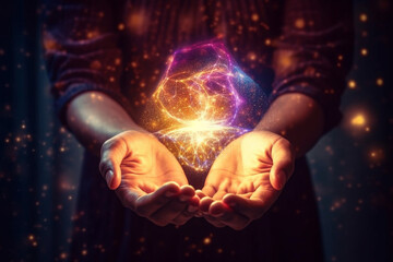 healing reiki energy. transformative power of healing reiki energy, emanating from hands. ai generat