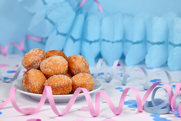 Wall Mural - German traditional 'Berliner Pfannkuchen', a donut without hole filled with jam traditional served during carnival