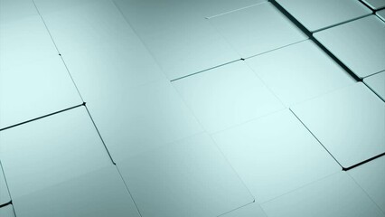 Poster - 3D surface with moving tiles. Design. Metal square tile moves on surface. Smooth square tile moves in waves on surface