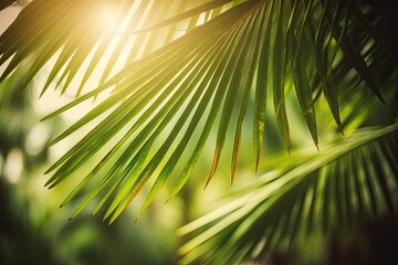 palm tree with sunlight filtering through its foliage. Generative AI