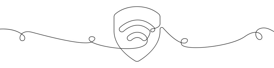 Poster - Wi-Fi protection icon line continuous drawing vector. One line Wi-Fi protection icon vector background. Wi-Fi protection icon. Continuous outline of a Wi-Fi protection icon. Linear design pc protectio