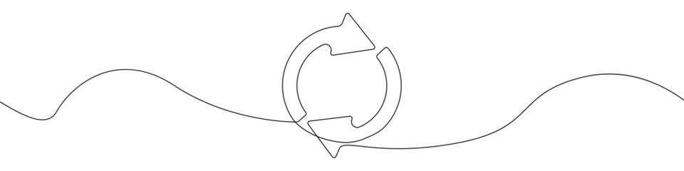 Poster - Recycling icon line continuous drawing vector. One line Recycling icon vector background. Recycling icon. Continuous outline of a Recycling icon. Linear design ringed arrows.