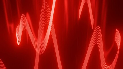 Poster - Abstract red background with wavy radio lines. Design. High wave amplitude.
