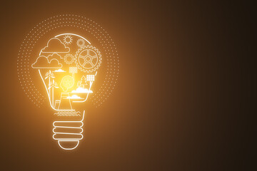 Poster - Abstract digital lamp hologram on dark background with mock up place. Start up, entrepreneurship and creative ideas concept. 3D Rendering.