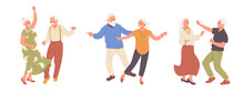 Set Of Dancing Elderly People Character Romantic Loving Couple Moving Together Holding Hands
