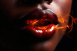 © Jim1786 - lips in flame fire of black woman, passion, love and sex on dark background, generative ai.