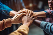 © VisualProduction - Team high five teamwork working together diverse hands. Group of people join hands to show teamwork. Generative AI