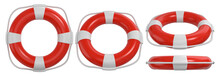 Red Lifebuoy With A White Rope Isolated On Transparent Background. 3D Rendered Image Set.