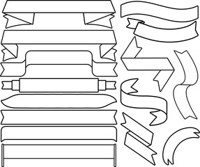 banner icon vector illustration set pack. ribbon, scroll and flag banner outline for icon, sign and 