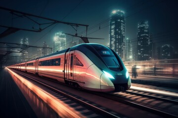 High-speed futuristic train. The concept of modern public transport and travel. AI generated, human enhanced