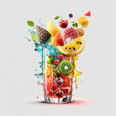 Illustrations of a drinking fruits cocktails with straw