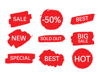 Wall Mural - red blots stains of new tag label. sale price promotion discount sticker banner watercolor paint han