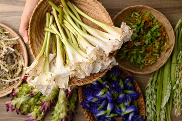 Wall Mural - Thai edible flowers from organic local farmers market in Northern of Thailand, Sustainability concept