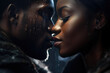 © Mr. Bolota - The power of a kiss, sexy beautiful african lesbian couple lips closeup kissing seductive black woman, erotic, glamour, sensual, lgbt, kiss concept AI Generative