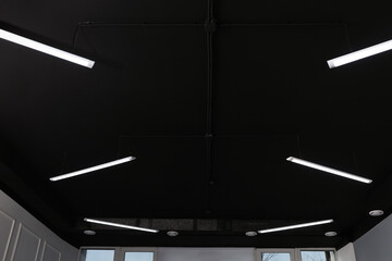 Canvas Print - Black ceiling with modern lighting in office