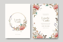 Wreath Flowers Wedding Invitation Card With Golden Line 