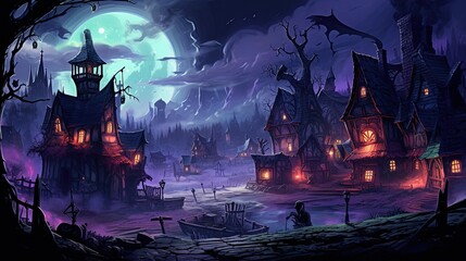 Wall Mural - A dark-fantasy village with a witch's coven and a mysterious curse. Fantasy concept , Illustration painting. Generative AI