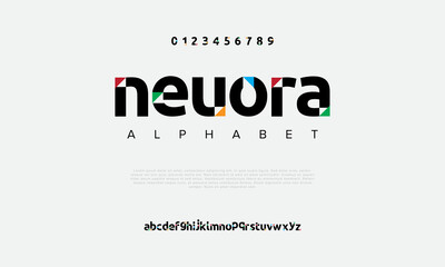 Leinwandbilder - Neuora abstract digital technology logo font alphabet. Minimal modern urban fonts for logo, brand etc. Typography typeface uppercase lowercase and number. vector illustration