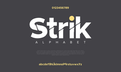 Wall Mural - Strik abstract digital technology logo font alphabet. Minimal modern urban fonts for logo, brand etc. Typography typeface uppercase lowercase and number. vector illustration