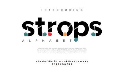 Wall Mural - Strops abstract digital technology logo font alphabet. Minimal modern urban fonts for logo, brand etc. Typography typeface uppercase lowercase and number. vector illustration