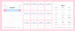 © Takoyaki Shop - Modern 2024 Calendar Design in Pink and Blue Colors. Monthly Layouts, Printable for Home or Office Use.