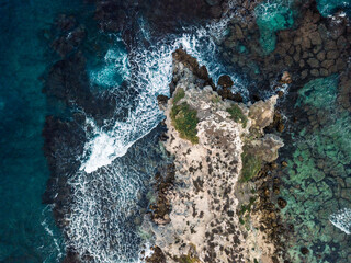 Wall Mural - Aerial view of the sea and the ocean looking down on reef in Western Australia, Australia. Coastal seascapes. Ocean Waves.