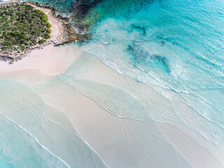 Wall Mural - Aerial view of a beach with turquoise sea, sand and the waves of the of the Indian ocean. Wedge Island, Western Australia.