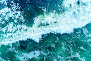 Wall Mural - Big whitewash surf waves in the ocean. Waves crashing on the open water.