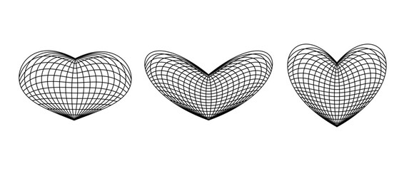 Aufkleber - Wireframe heart shapes set. grids. Grid design element. Love or cardiology concept for posters, templates, flyers, banners. Vector pack 