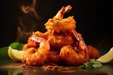 Closeup of shrimp fritters freshly cooked using generative AI