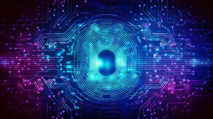 fingerprint scanning for cyber security. background in abstract technology. Diagram of a circuit board. GENERATE AI