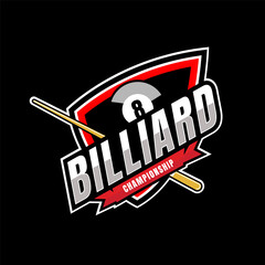 Simple billiards logo template illustration with billiard balls and sticks