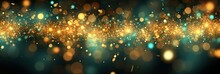 Teal Green And Gold Abstract Glitter Bokeh Background. Holiday Texture Confetti Celebration Wallpaper. 