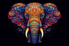 Colorful Mandala Art Forming As Elephant Head.AI Generative