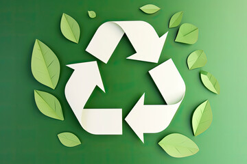 Wall Mural - Green recycle icon eco papercut nature concept.AI Generative