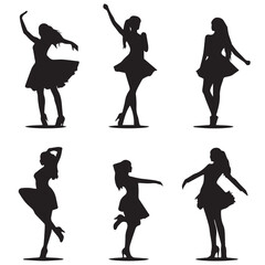 Wall Mural - Silhouettes of a set of dancing girl vector designs.