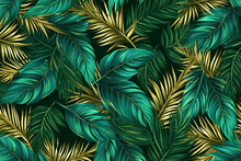 Luxury Seamless Pattern With Gold And Green Tropical Leaves. Vector Illustration. Summer Background.AI Generative