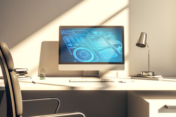Aufkleber - Modern computer display with abstract graphic data spreadsheet sketch, analytics and analysis concept. 3D Rendering