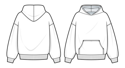 hoodie technical fashion illustration. hoodie vector template illustration. front and back view. ove