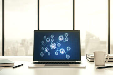 Poster - Modern computer screen with social network media concept. 3D Rendering