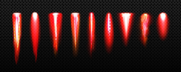 Wall Mural - realistic set of rocket fire trails isolated on transparent background. vector illustration of red f