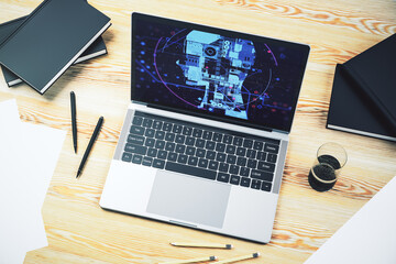 Aufkleber - Modern computer monitor with creative artificial Intelligence symbol. Neural networks and machine learning concept. 3D Rendering