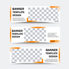 Vector Banner Template Design With Fragments Of Striped Orange Frame And White Background For Text