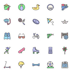 Aufkleber - summer toys filled outline icons set