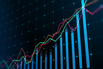 Aufkleber - Abstract growing business chart grid on blurry backdrop. Corporate growth plan and company development concept. 3D Rendering.