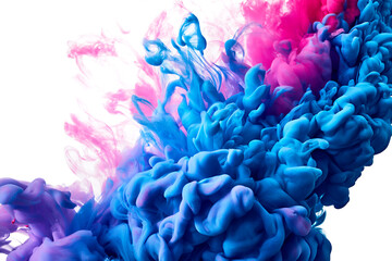 Blue and pink splash drop of paint in water over white background
