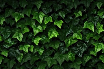 Abstract Ivy Branches Pattern on Green Textured Wall Background.