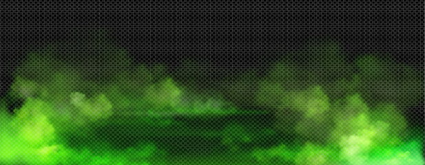 Wall Mural - realistic green gas clouds on transparent background. vector illustration of toxic fog, evil magic m