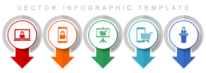 Leinwandbilder - Online store icon set, miscellaneous pointer icons such as customer service, seminar, cart and learning for webdesign and mobile applications, modern design infographic vector template
